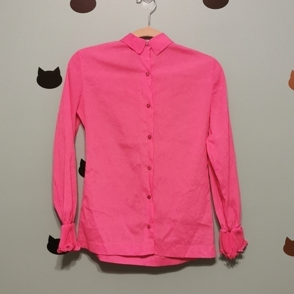 Vintage 1960s Blouse Pleated Jabot Pink Medium - Picture 2 of 7